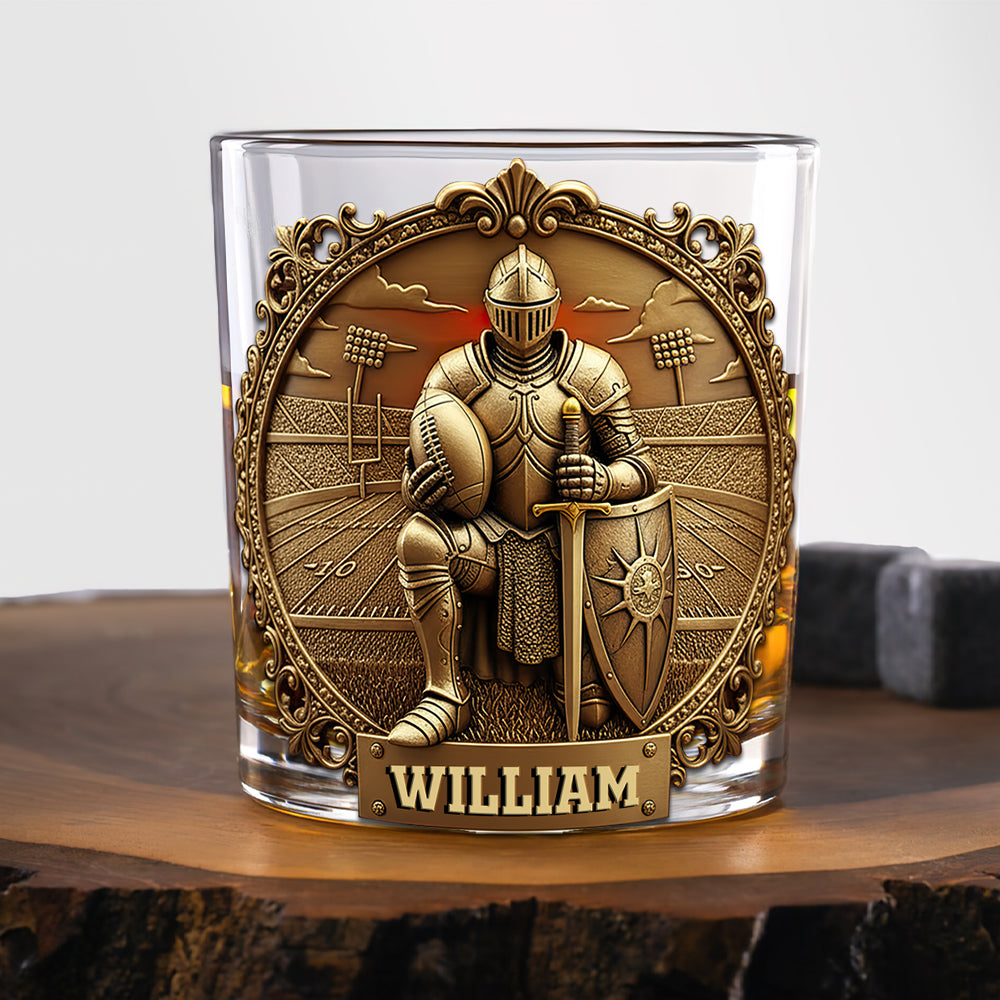 Kneeling Knight Sports Drinking Glass - Personalized Gifts For Christian Whiskey Glass MagicInPrints