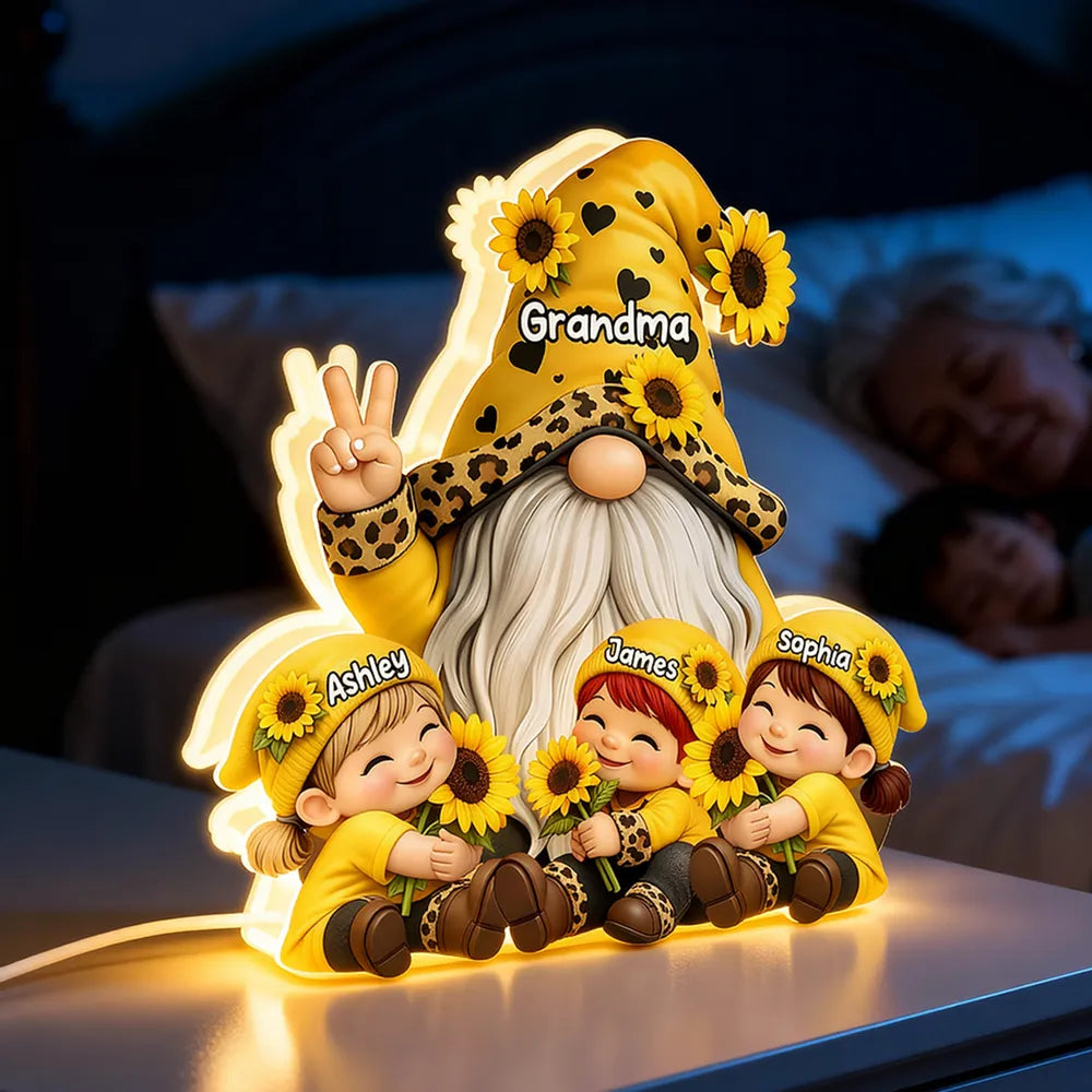 Personalized Gnome Family Figurine for Grandma with Sunflowers - Gift for Grandparents Plaque MagicInPrints
