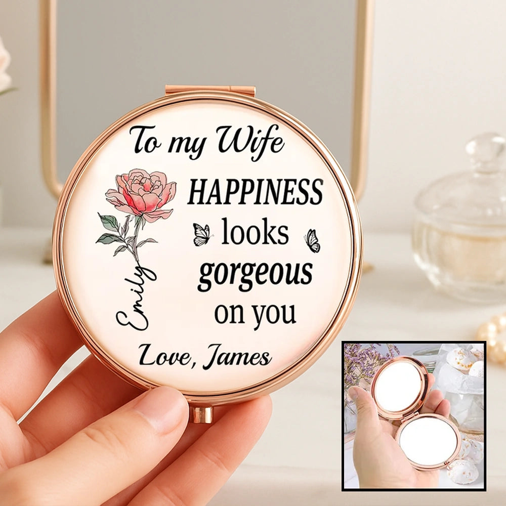 Personalized Compact Mirror for Wife - Rose Design with Custom Message Beauty Tools MagicInPrints
