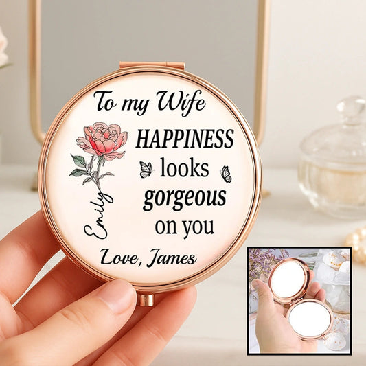 Personalized Compact Mirror for Wife - Rose Design with Custom Message Beauty Tools MagicInPrints