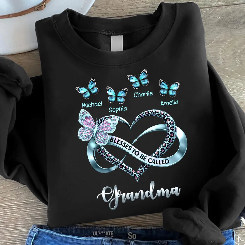 Personalized Grandma T-Shirt with Butterfly and Heart Design - Family Gift Cloth MagicInPrints