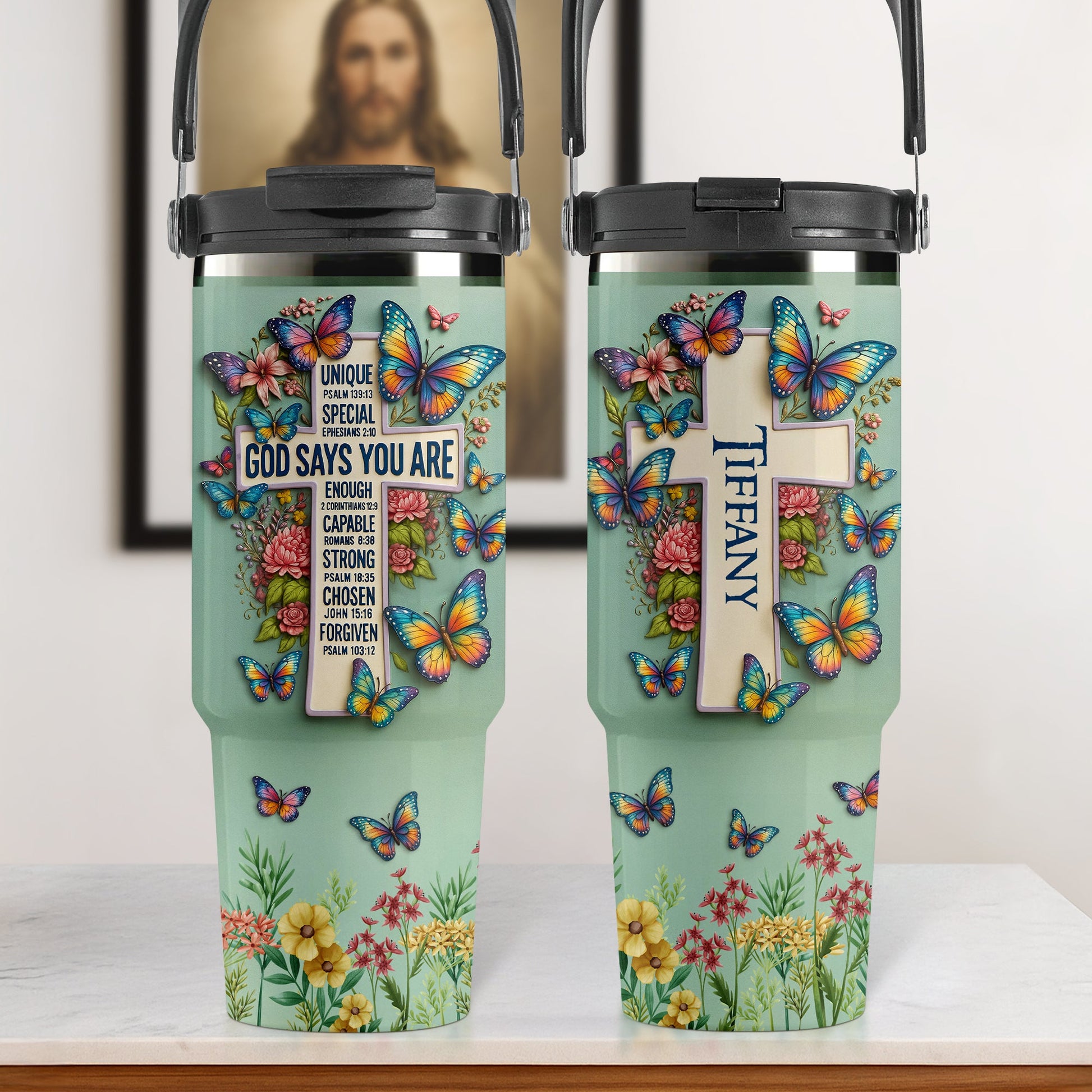 Jesus Tumbler With Handle - Personalized Gifts For Jesus Lovers Tumbler Cup MagicInPrints