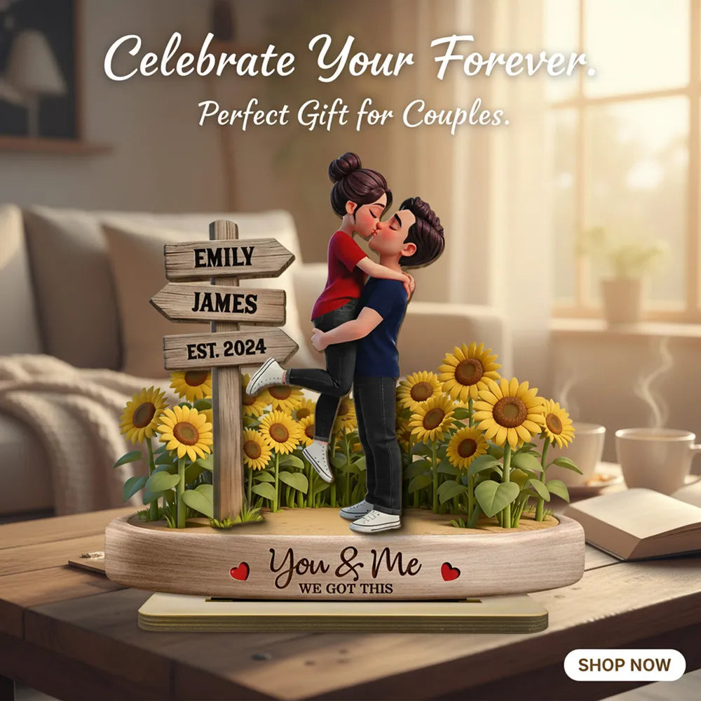 Personalized Couple Figurine with Sunflowers for Romantic Gift - Anniversary or Wedding Keepsake Plaque MagicInPrints
