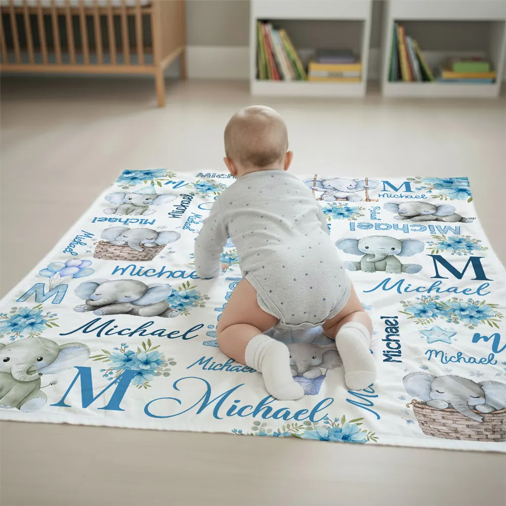 Personalized Baby Blanket for Girls - Cute Elephant Design with Name - Nursery Decor Blanket MagicInPrints