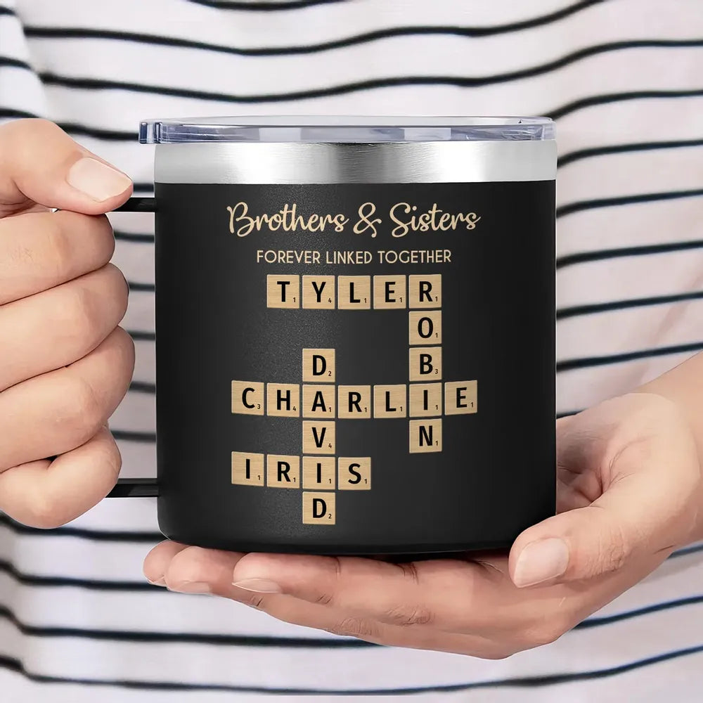 Personalized Family Mug for Siblings - Custom Names Crossword Design Cup MagicInPrints