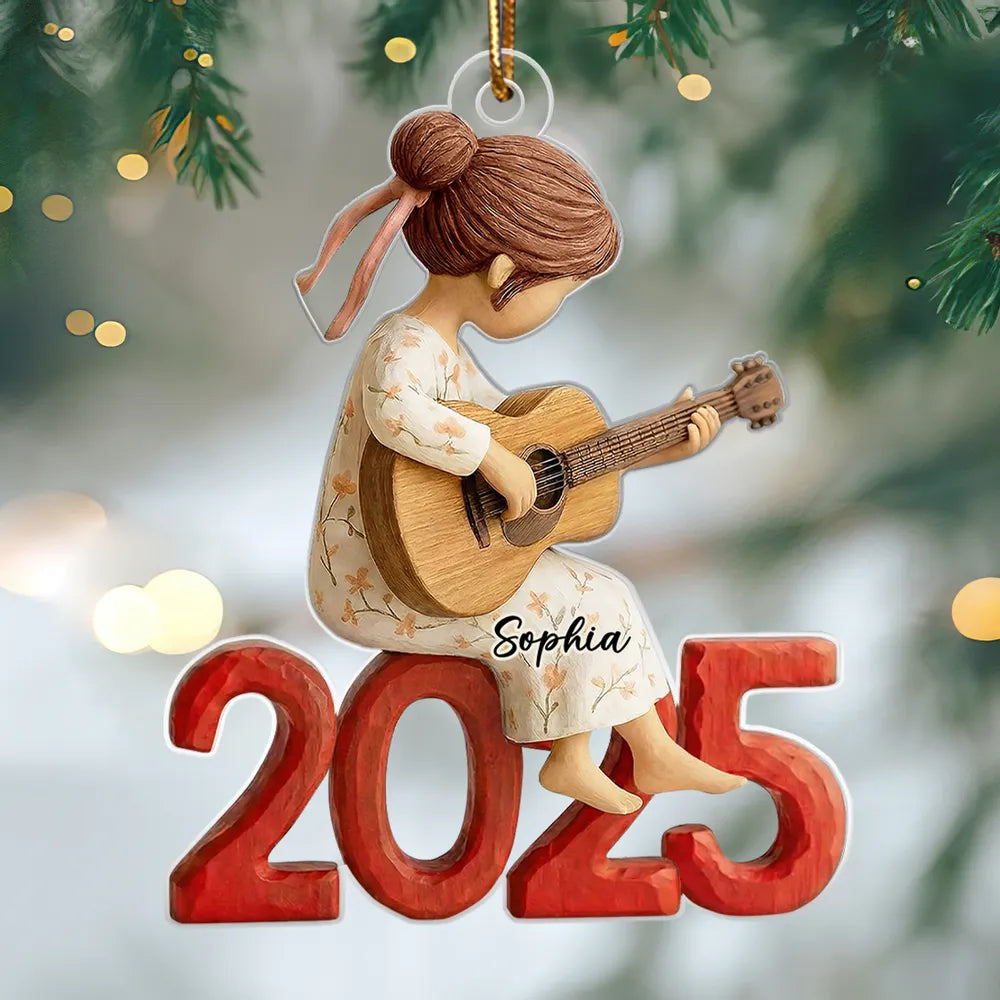 Personalized Girl Guitar Ornament - Custom Name 2025 Keepsake Ornament MagicInPrints