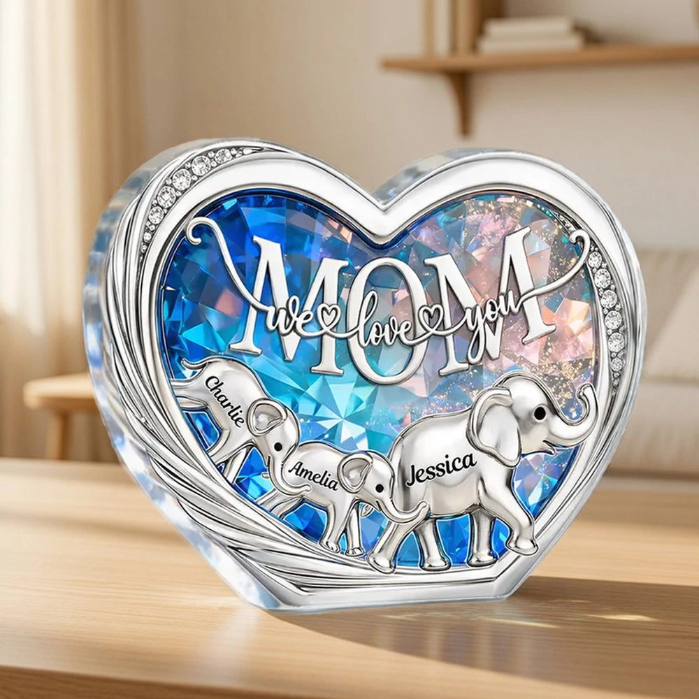 Personalized Heart Crystal Elephant Figurine for Mom - Sentimental Gift Plaque MagicInPrints