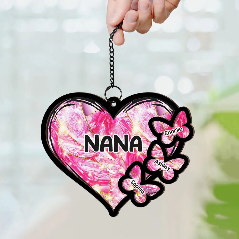 Personalized Heart Sun Catcher for Nana with Butterfly Names - Grandparent Gift Ornament MagicInPrints