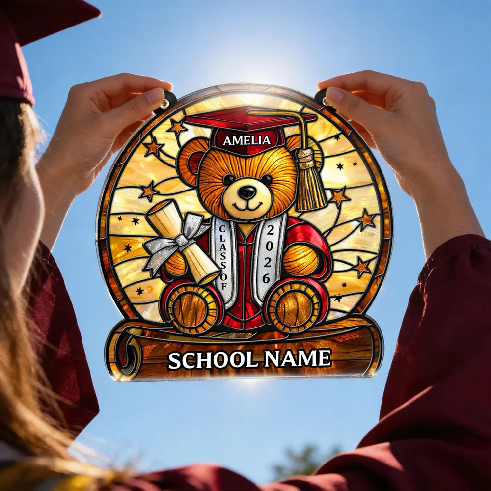 Personalized Graduation Bear Suncatcher for Class of 2026 - Perfect Graduation Gift Ornament MagicInPrints