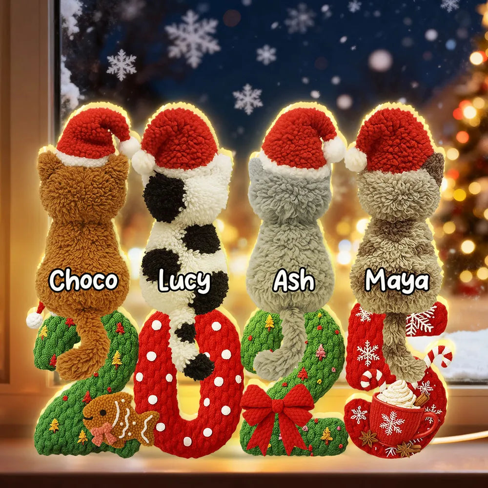 Personalized Cat Christmas Decoration with Names - Holiday 2025 Gift Plaque MagicInPrints