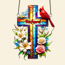 Load image into Gallery viewer, &quot;Honor Their Memory with Love&quot; - Cardinal Cross Memorial Suncatcher Ornament | Personalized Gift for Loved Ones Ornament MagicInPrints
