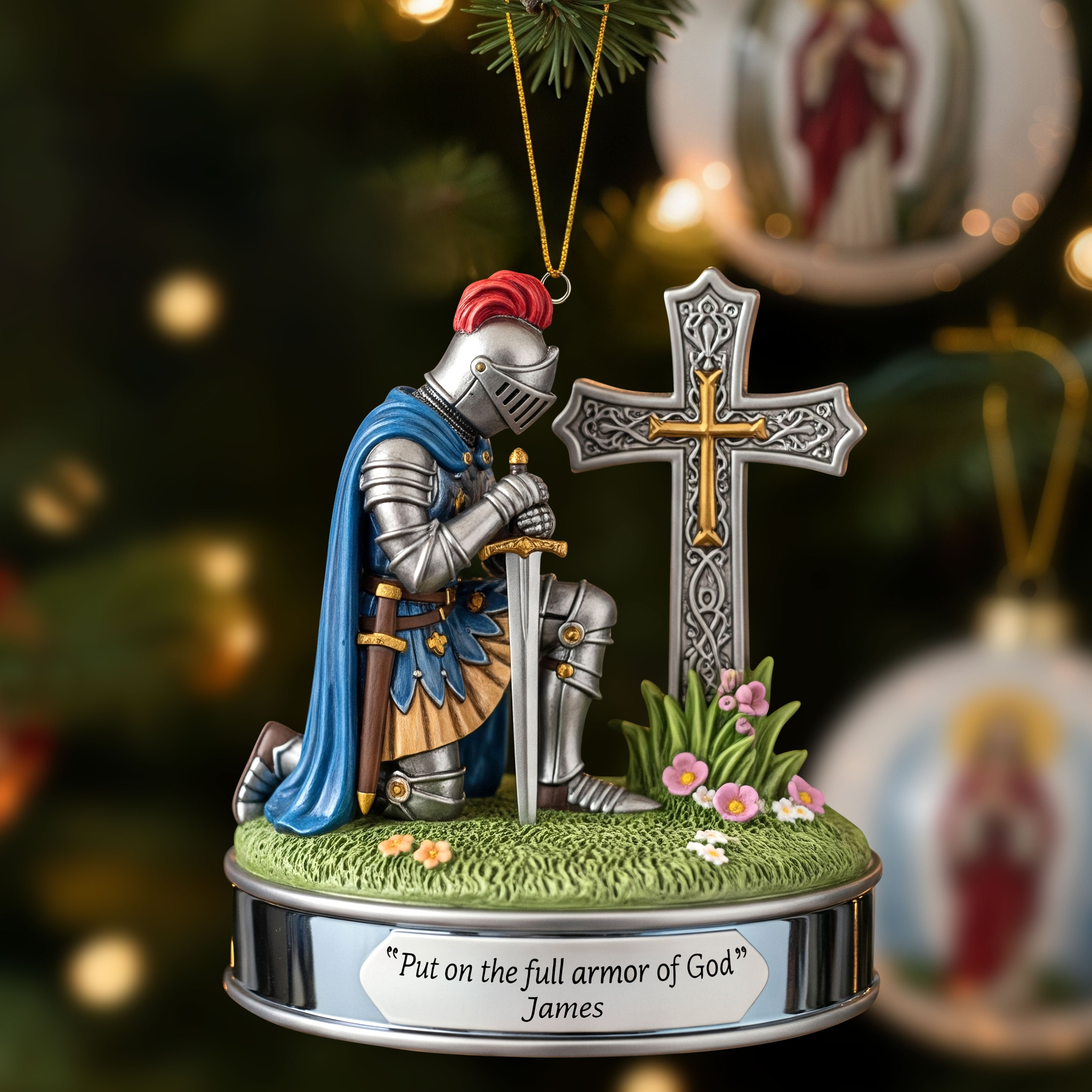 "Put on the full armor of God" - Personalized Kneeing Knight Ornament - Custom Gift for Christians Ornament MagicInPrints