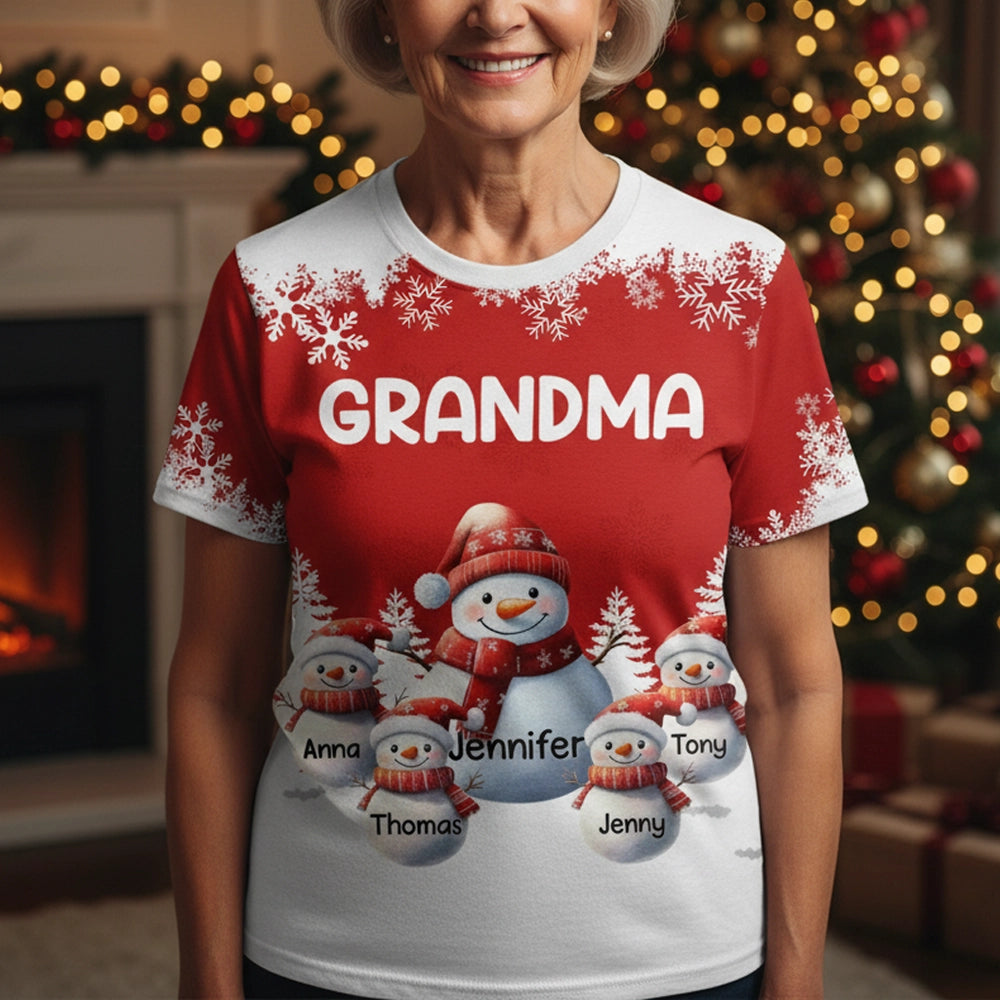 Personalized Grandma Christmas T-Shirt for Family - Snowman Design Cloth MagicInPrints