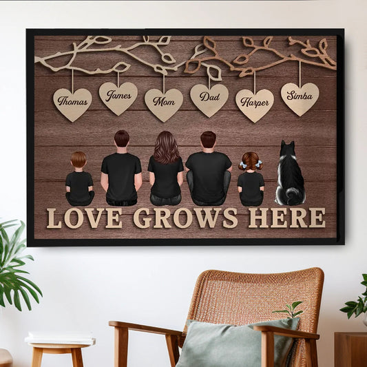 Personalized Family Wall Art for Home Decor - Love Grows Here Poster or Canvas MagicInPrints