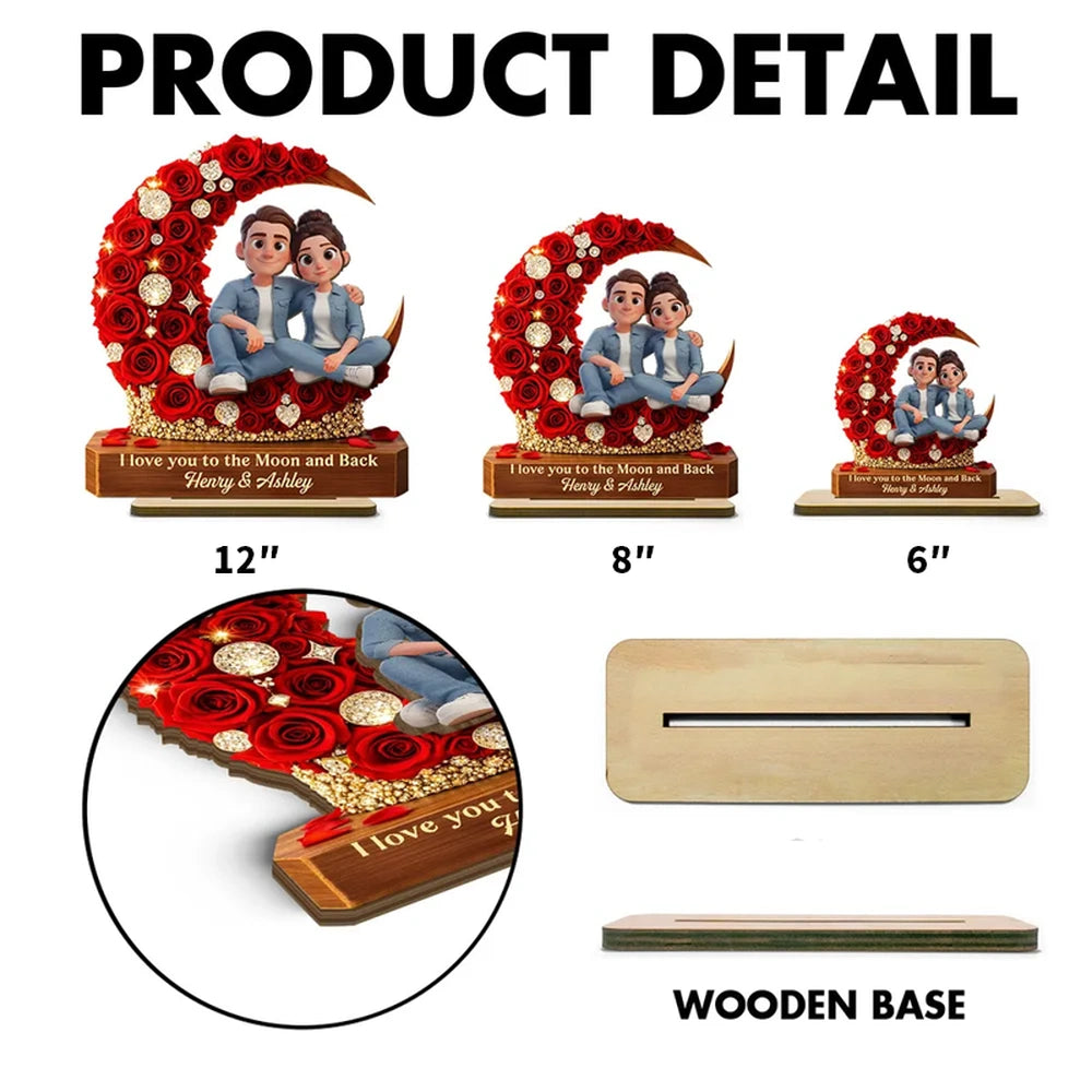 Personalized Romantic Couple Figurine with Red Rose Moon - Anniversary Gift Plaque MagicInPrints