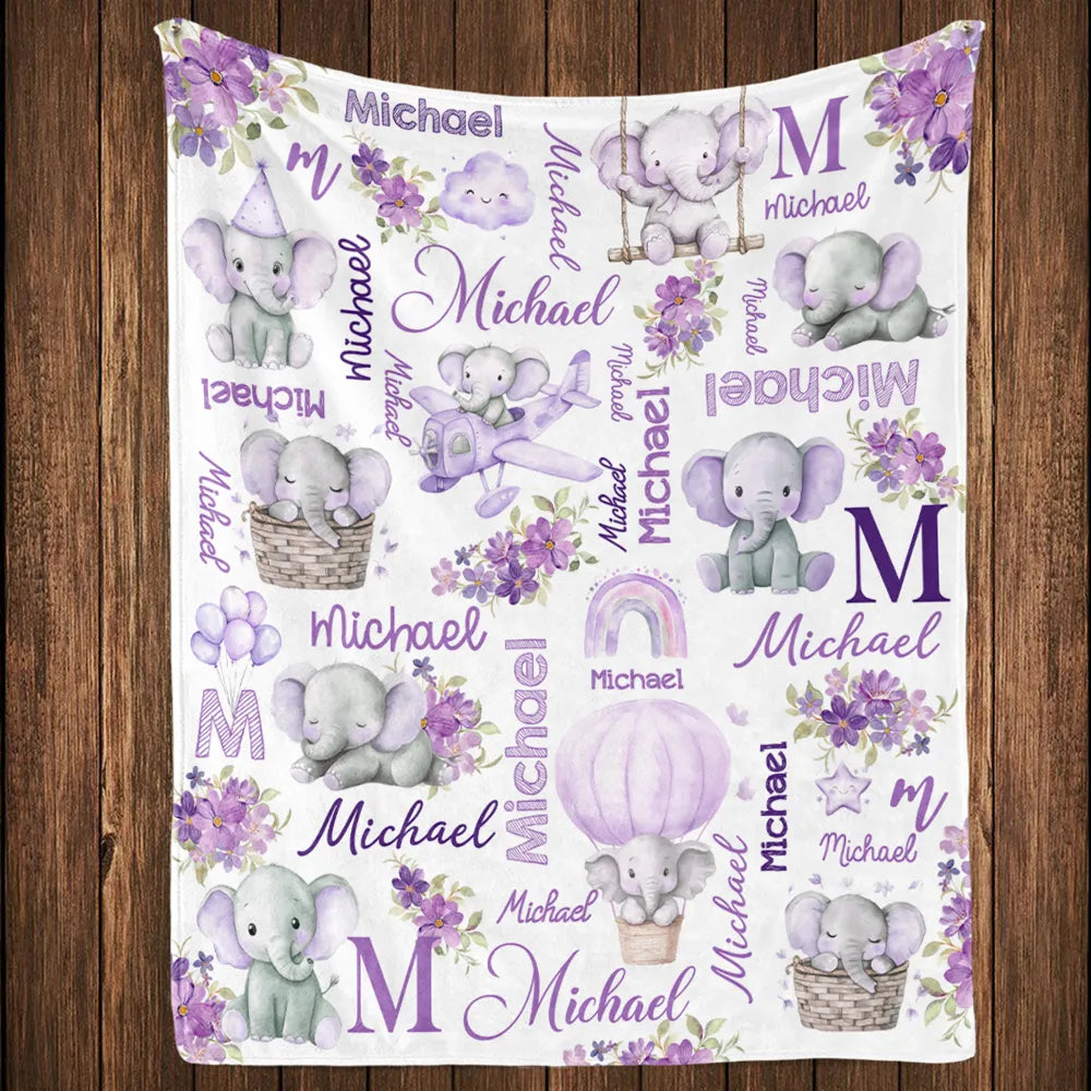 Personalized Baby Blanket for Girls - Cute Elephant Design with Name - Nursery Decor Blanket MagicInPrints