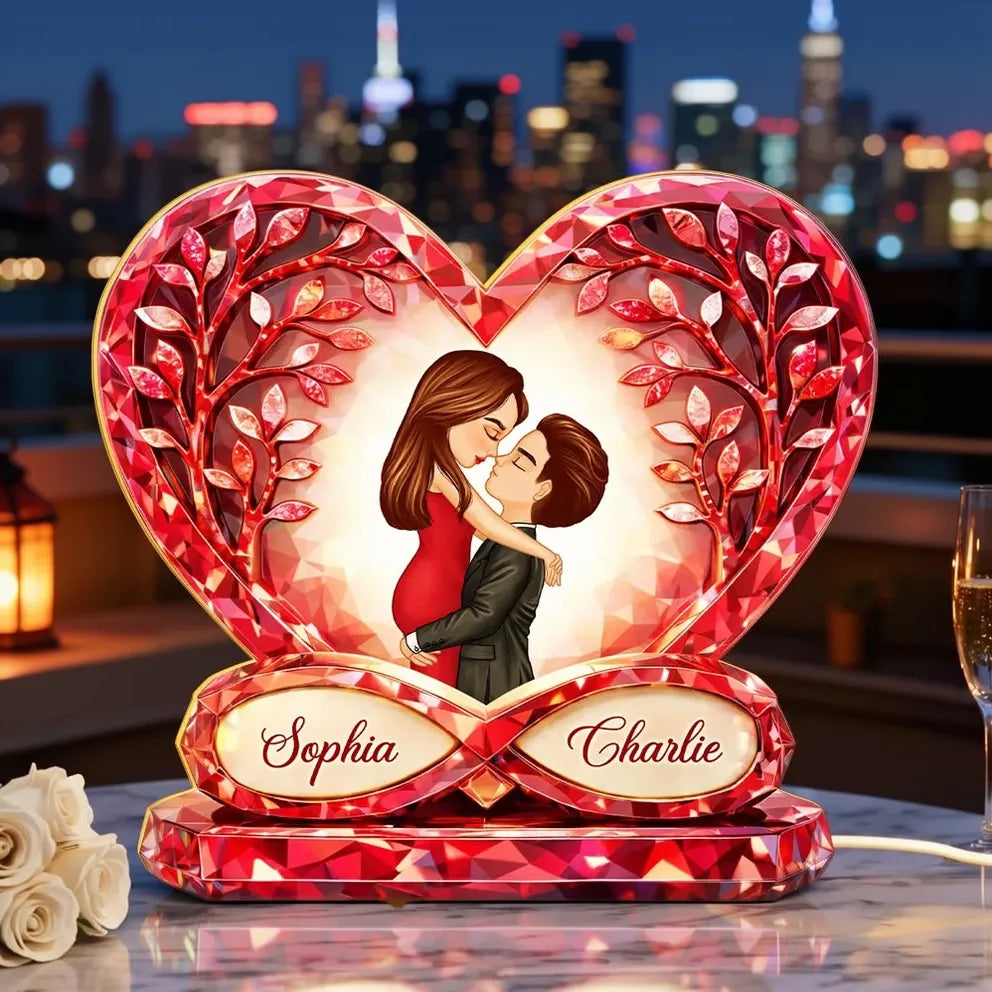 Personalized Heart-Shaped LED Lamp for Couples with Romantic Design - Anniversary Gift Plaque MagicInPrints