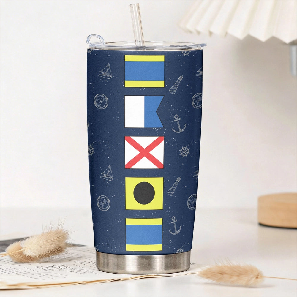 Personalized Nautical Tumbler for Sailors - Insulated Travel Mug with Maritime Flags Cup MagicInPrints