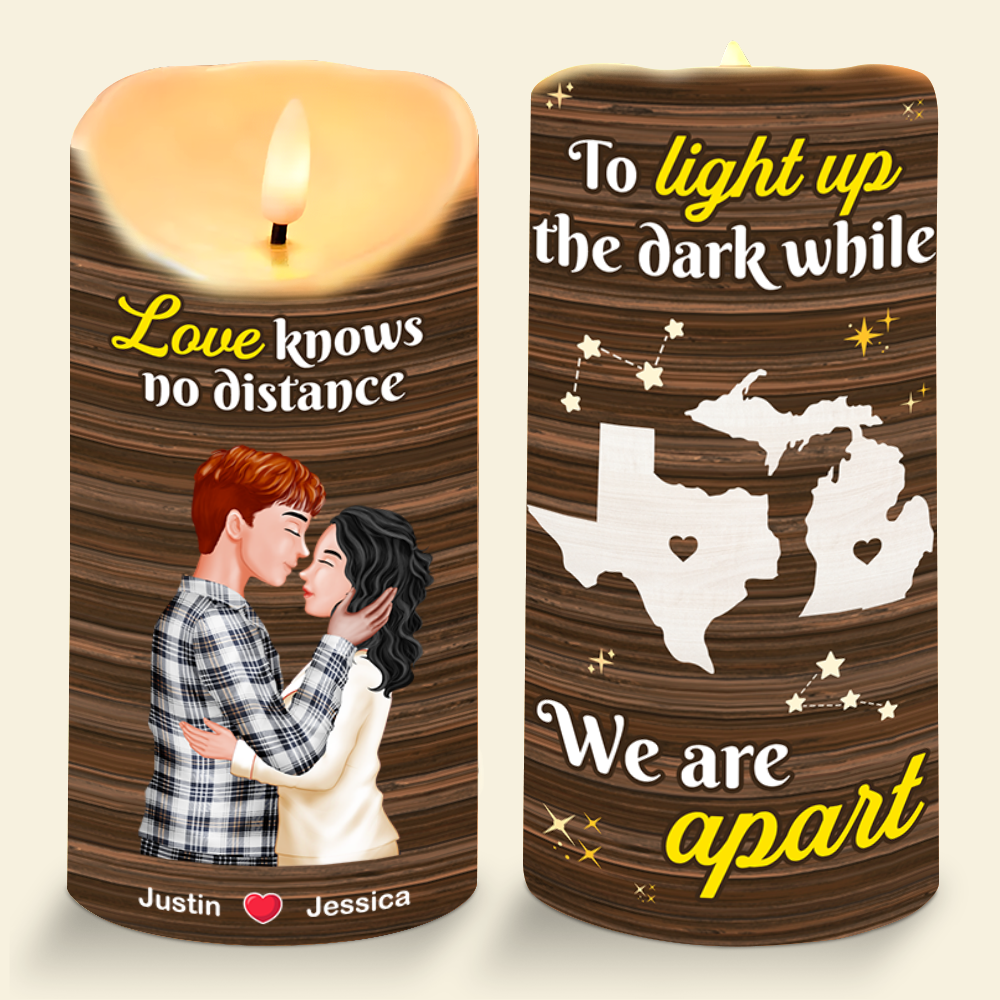 Custom LED Candle for Couples – Love Knows No Distance | Valentine's Day Gifts Led Candle PopCulturePrints