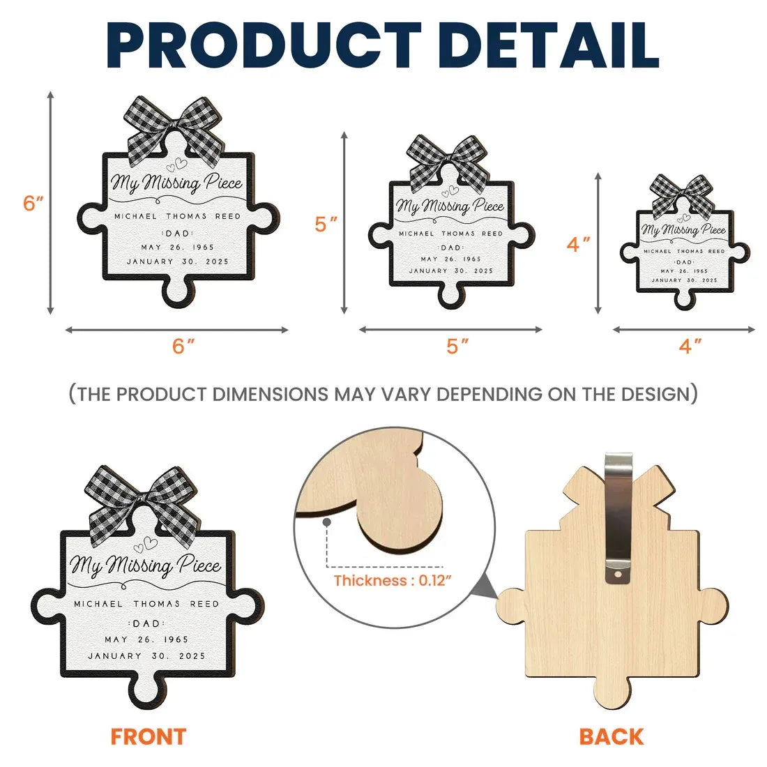 Custom Memorial Puzzle Piece Plaque for Dad - Sentimental Keepsake Car Hanger MagicInPrints