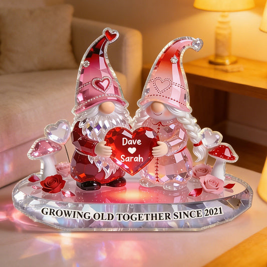 Personalized Gnome Couple Figurine for Couples with Heart - Anniversary Gift Plaque MagicInPrints