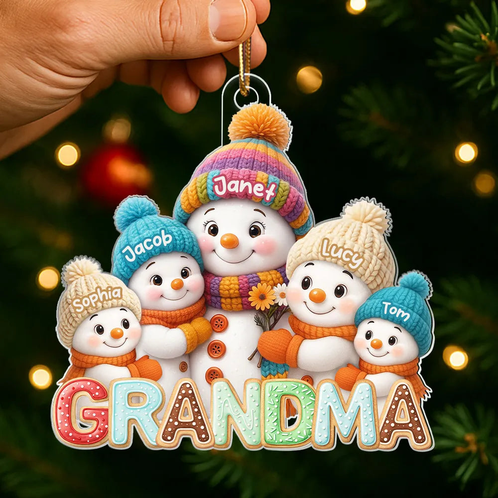 Personalized Snowman Family Christmas Ornament for Grandma - Holiday Decoration Ornament MagicInPrints