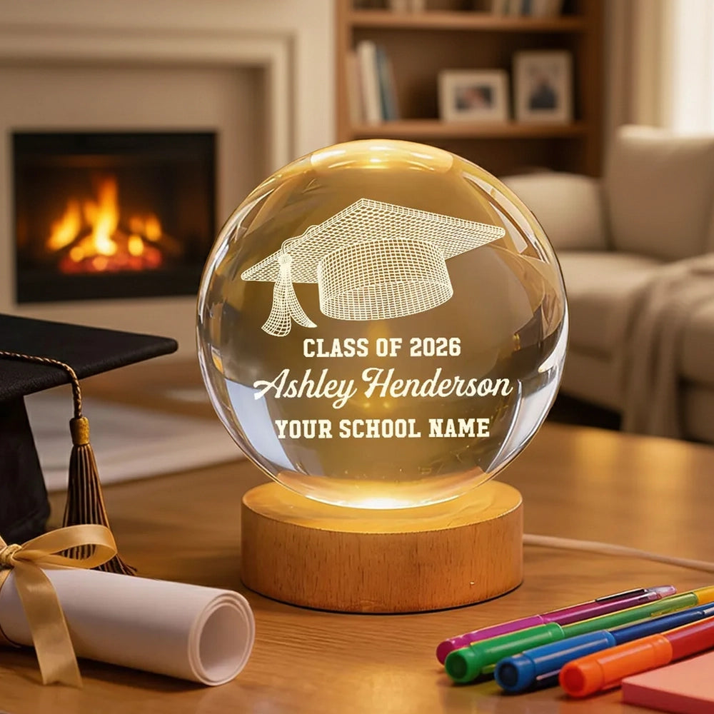 Personalized Graduation Crystal Ball for Class of 2026 - Custom Gift for Graduates Lamp MagicInPrints