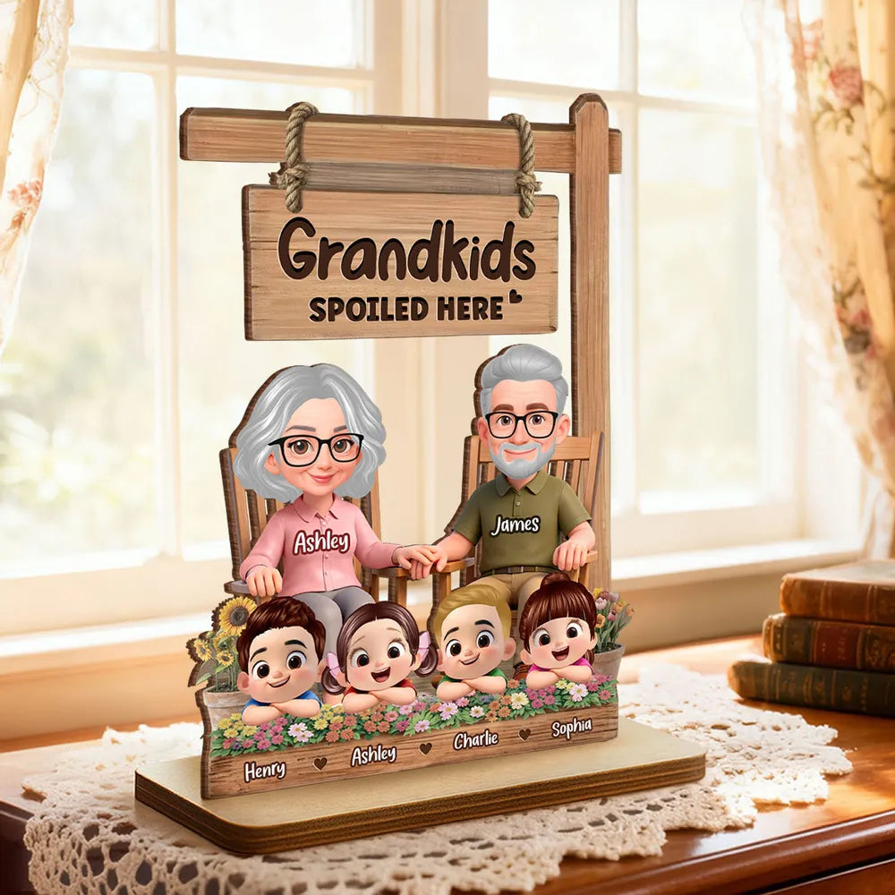 Personalized Grandparents Wooden Sign with Cartoon Characters - Family Gift Plaque MagicInPrints