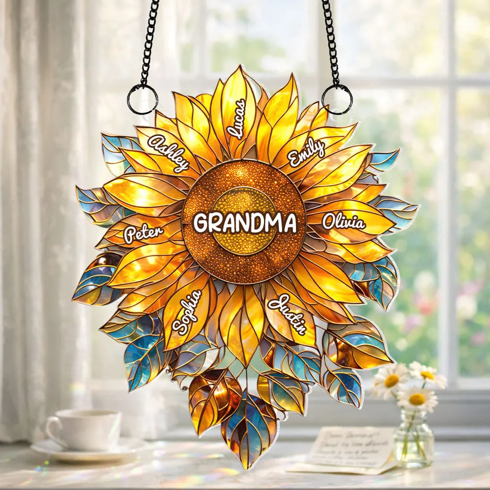 Personalized Sunflower Suncatcher for Grandma - Family Names Gift Ornament MagicInPrints