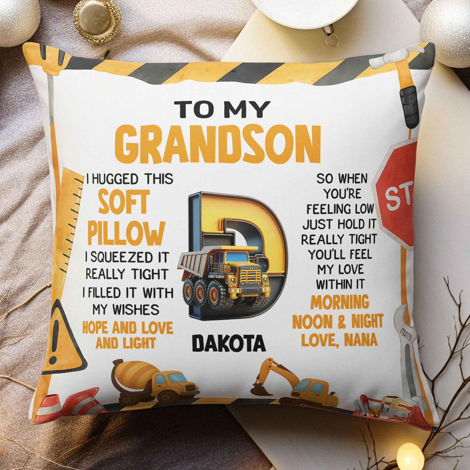 Personalized Soft Pillow for Grandson with Truck Design - Sentimental Gift from Nana Pillow MagicInPrints