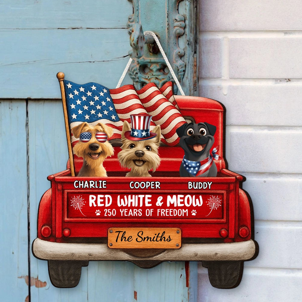 Personalized Patriotic Dog Door Sign for Pet Lovers - Independence Day Decor Sign MagicInPrints