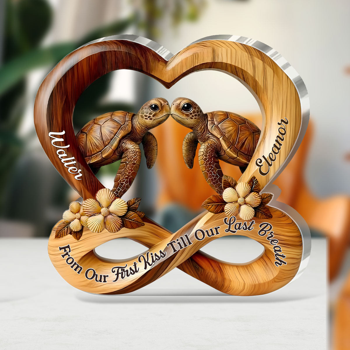 Personalized Wooden Turtle Couple Sculpture for Lovers - Romantic Home Decor Plaque MagicInPrints