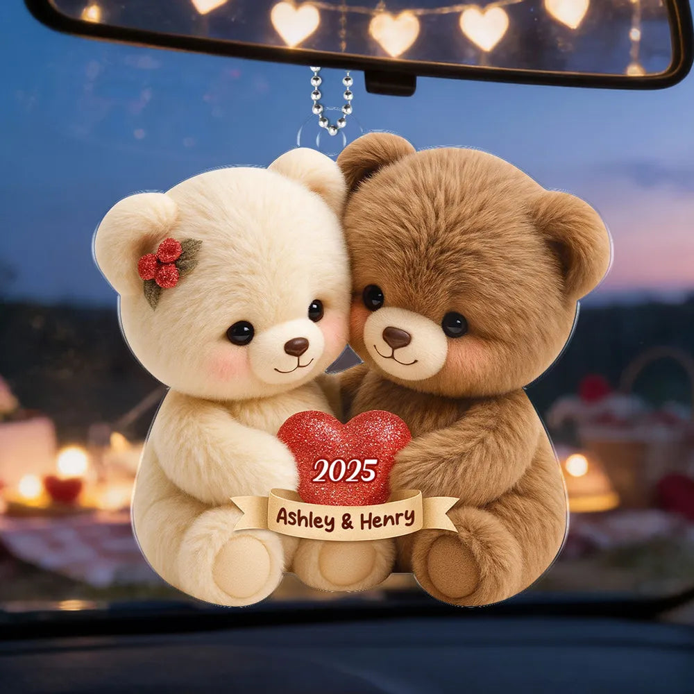 Custom Couple Bear Ornament with Names - Romantic Christmas Gift Car Hanger MagicInPrints