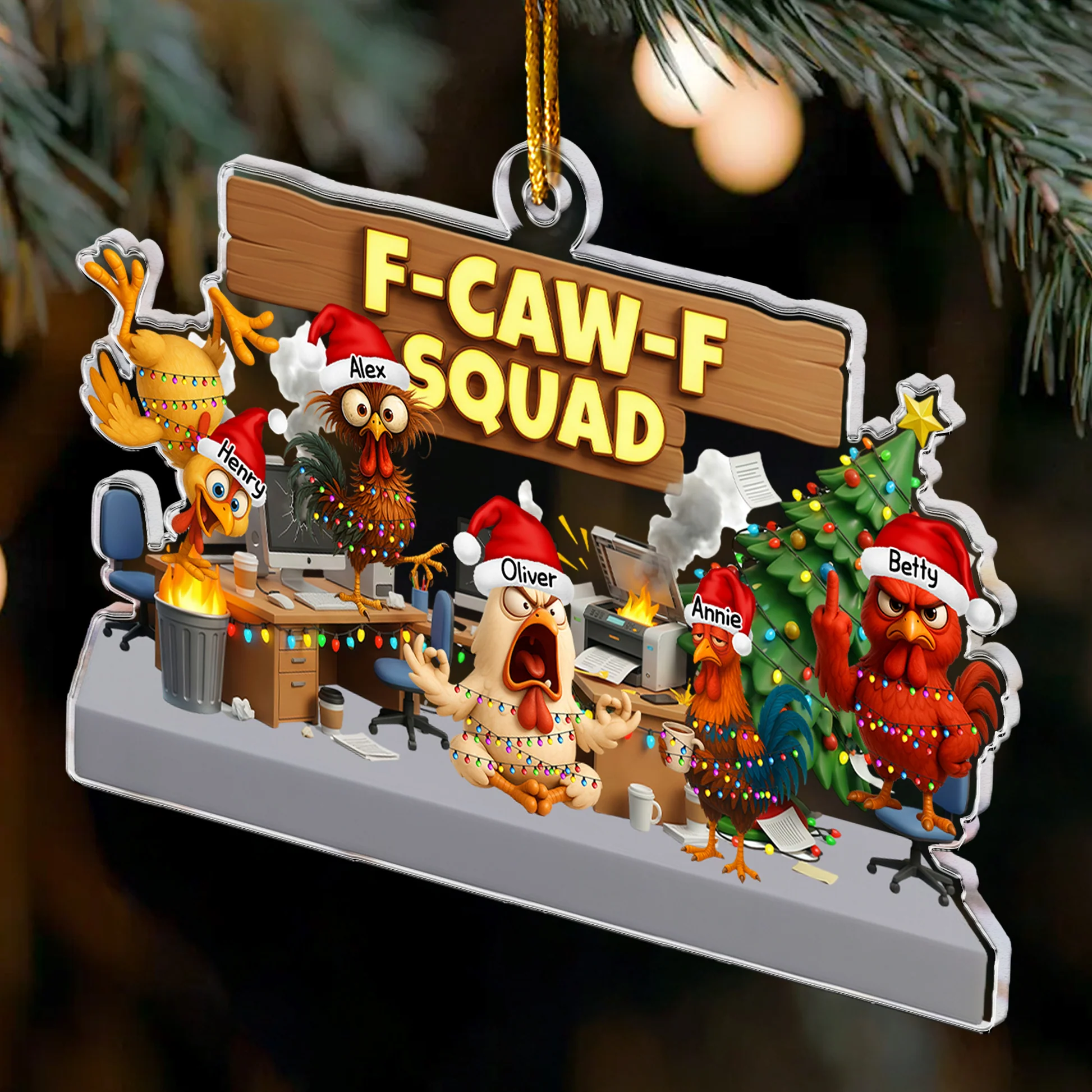 Personalized Chicken Office Christmas Ornament for Fun Holiday Decor - F-Caw-F Squad Ornament MagicInPrints