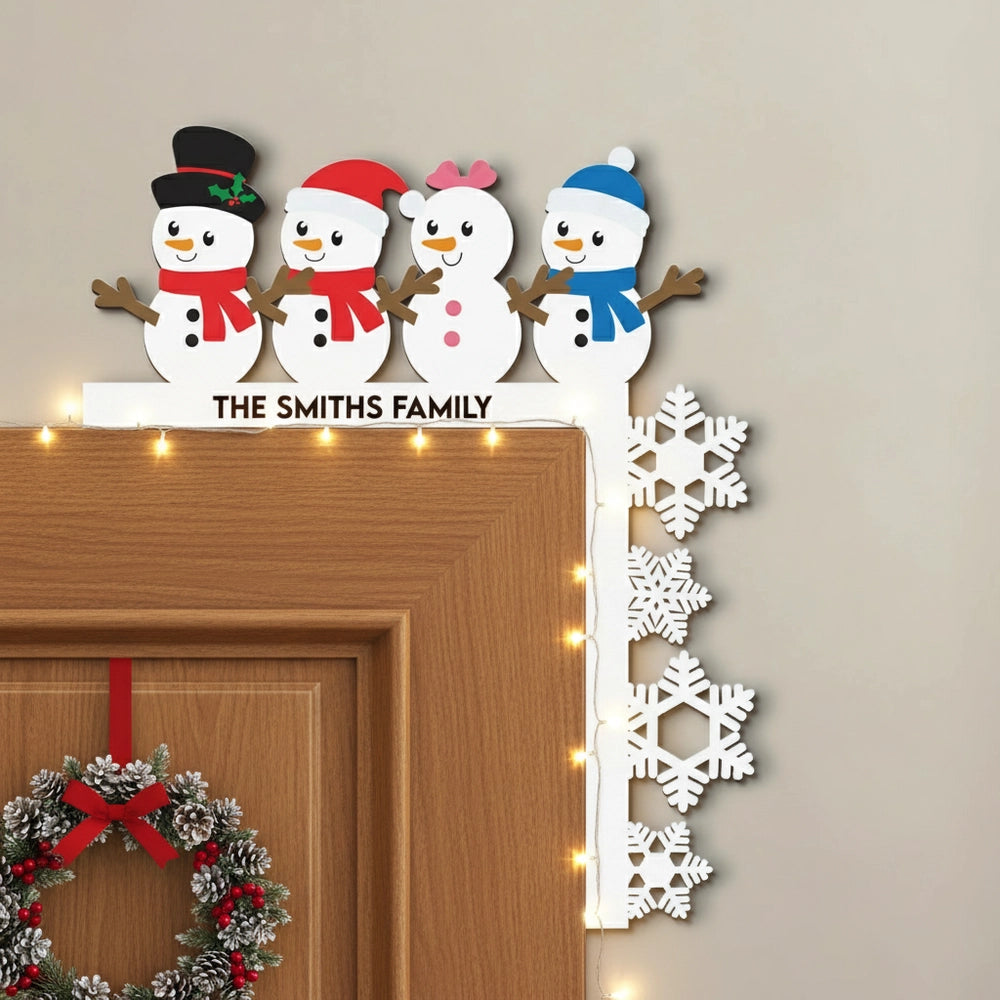 Personalized Snowman Family Door Topper Decoration - Holiday Home Decor Sign MagicInPrints