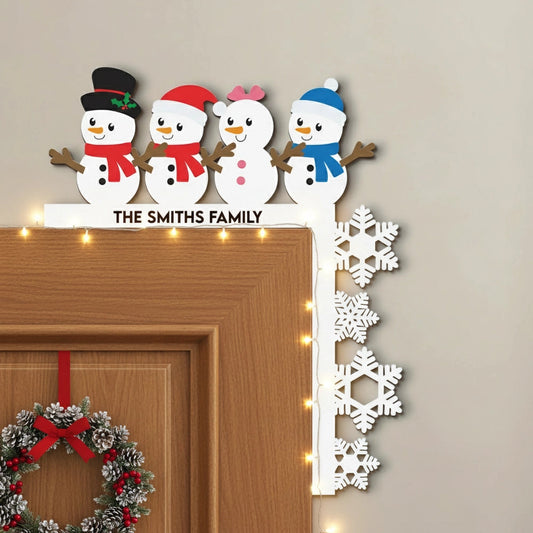 Personalized Snowman Family Door Topper Decoration - Holiday Home Decor Sign MagicInPrints