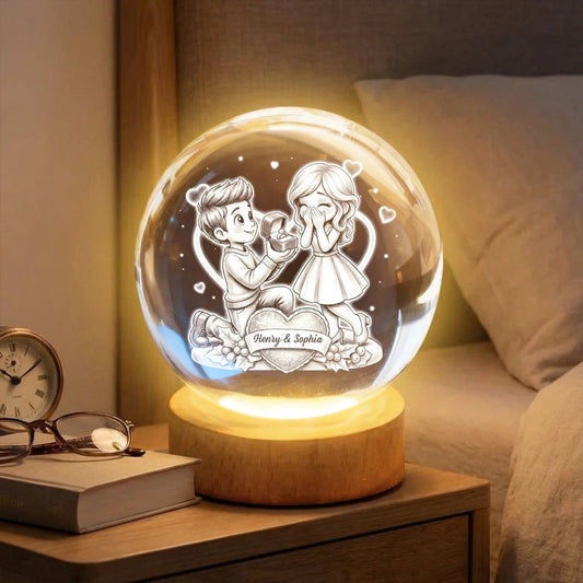 Personalized LED Crystal Ball Lamp for Couples - Romantic Gift for Anniversaries Lamp MagicInPrints