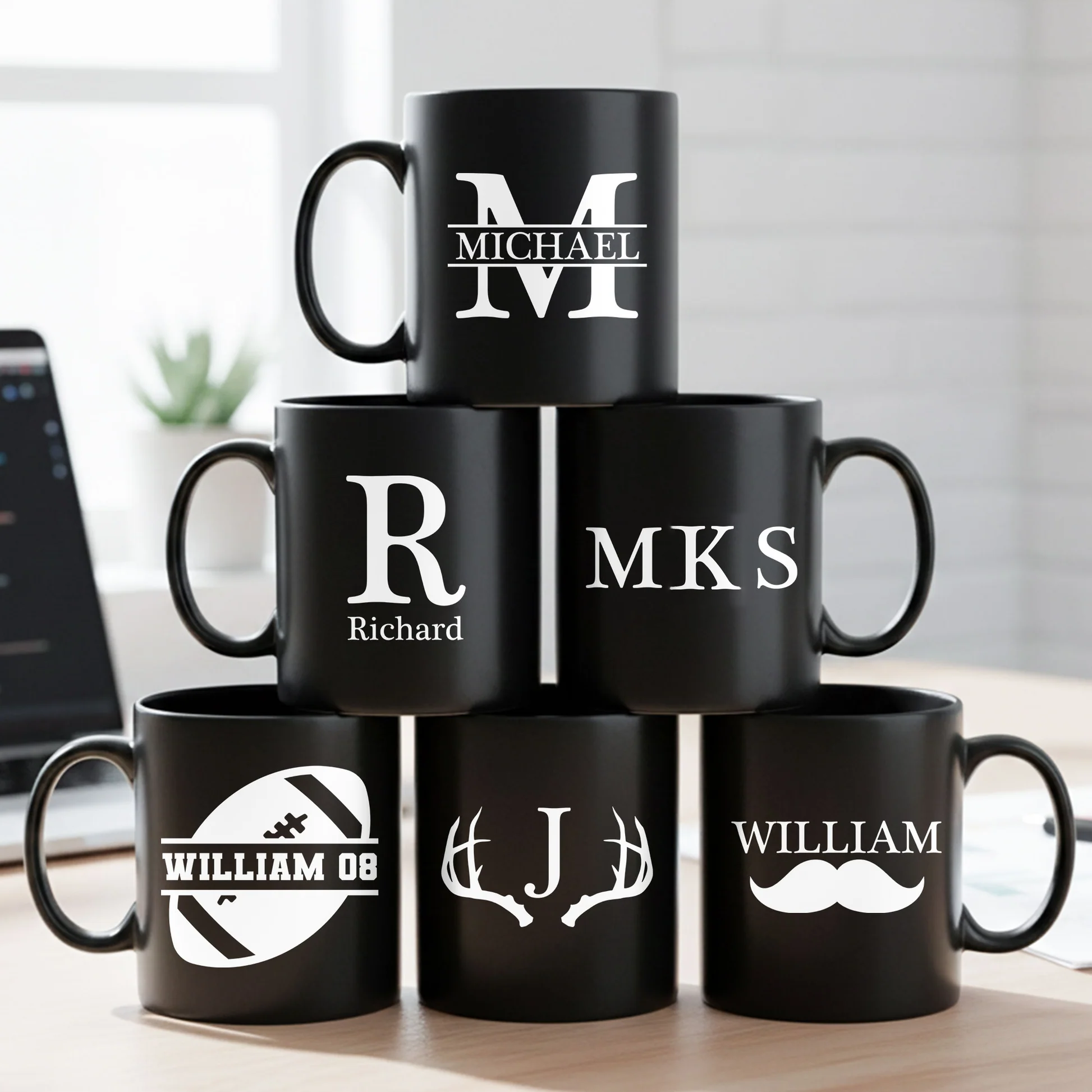 Personalized Black Coffee Mug Set for Men with Initials - Perfect Gift for Home or Office Cup MagicInPrints