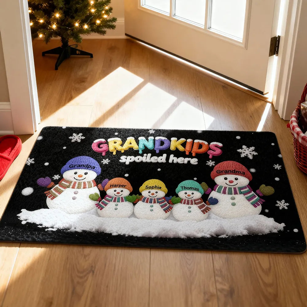 Personalized Christmas Doormat for Grandparents - Snowman Family Design Doormat MagicInPrints