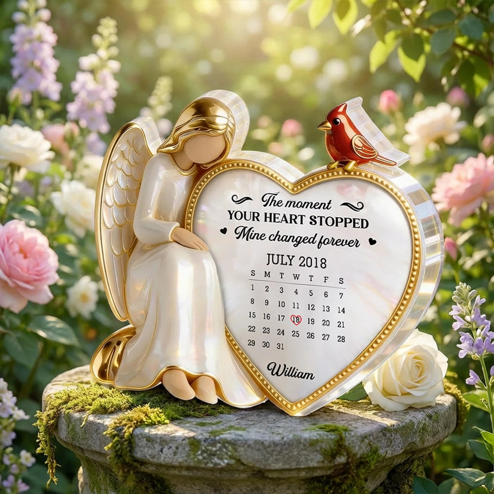 Personalized Memorial Angel Figurine with Heart Calendar - Bereavement Gift Plaque MagicInPrints