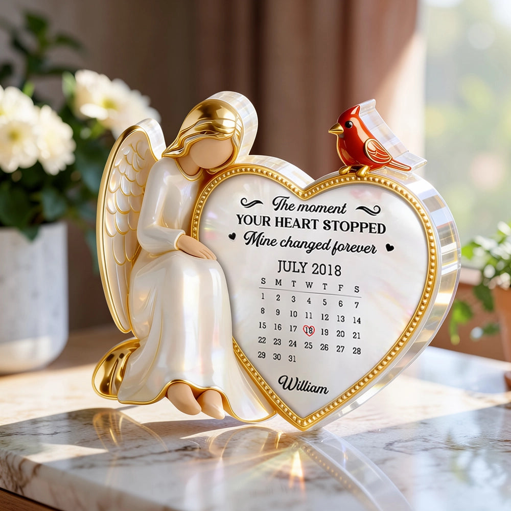 Personalized Memorial Angel Figurine with Heart Calendar - Bereavement Gift Plaque MagicInPrints
