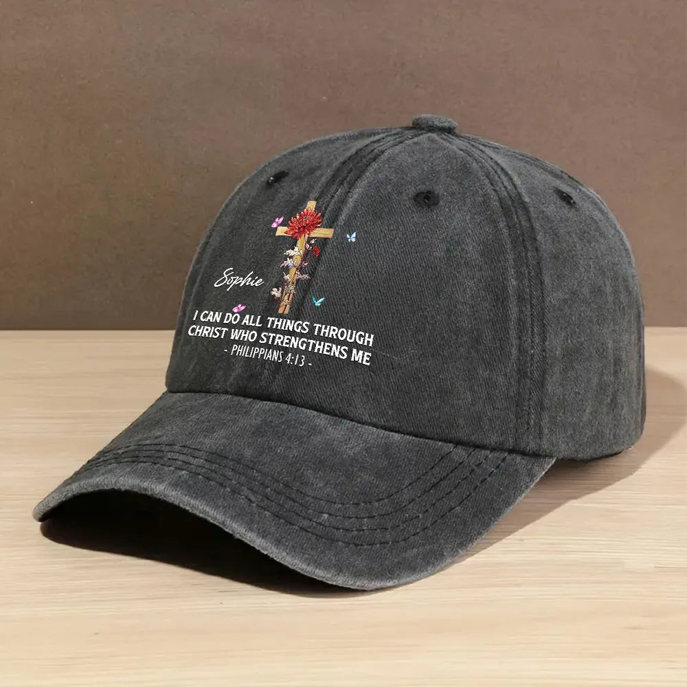 Personalized Christian Baseball Cap for Women - Philippians 4:13 Inspirational Gift Hat MagicInPrints
