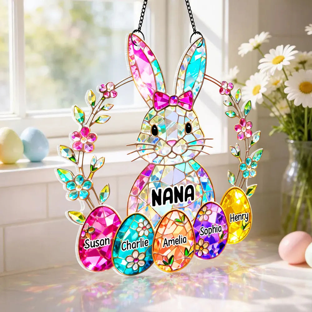 Personalized Easter Bunny Stained Glass Suncatcher for Grandma - Family Gift Ornament MagicInPrints