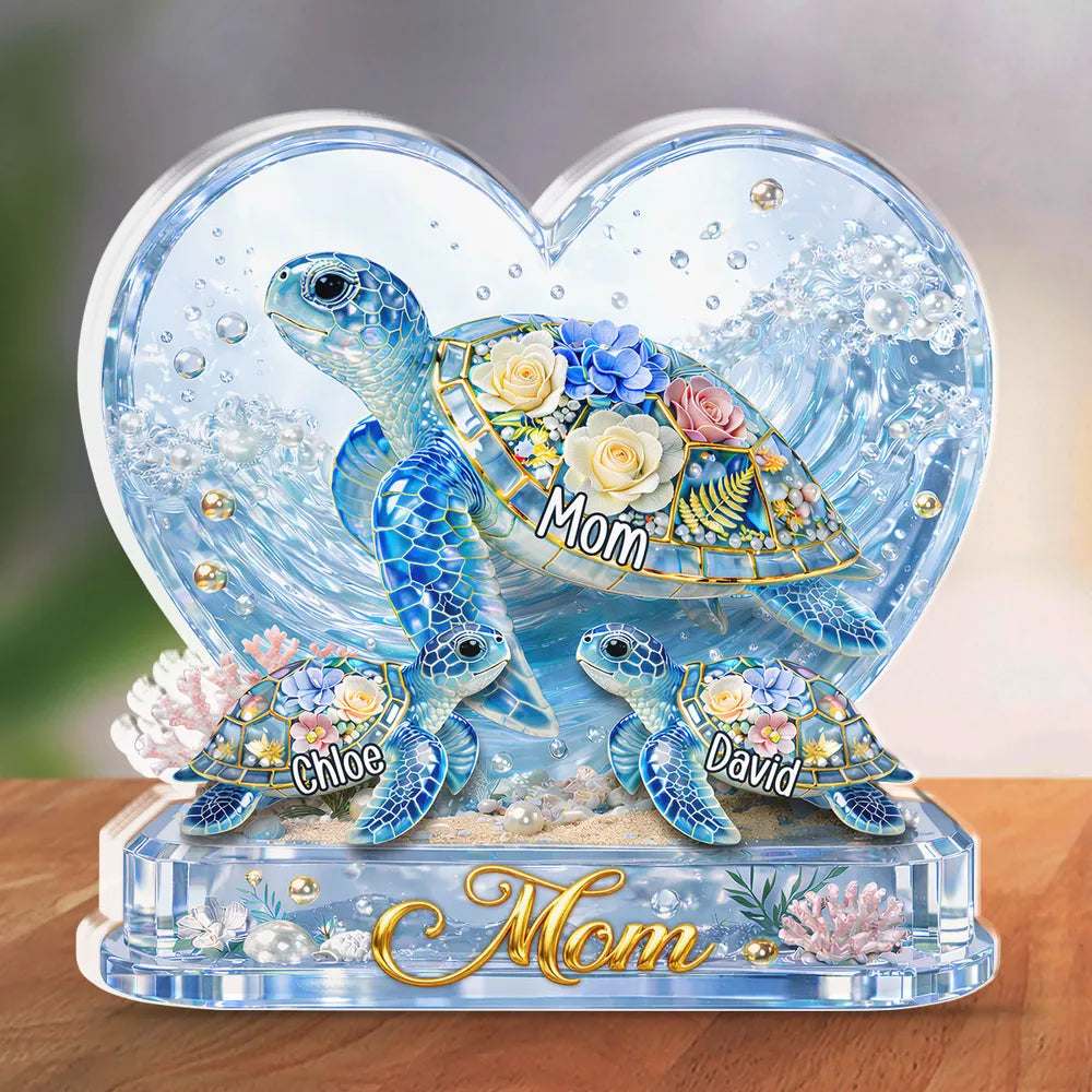 Personalized Turtle Family Crystal Sculpture for Mom - Mother's Day Gift Plaque MagicInPrints