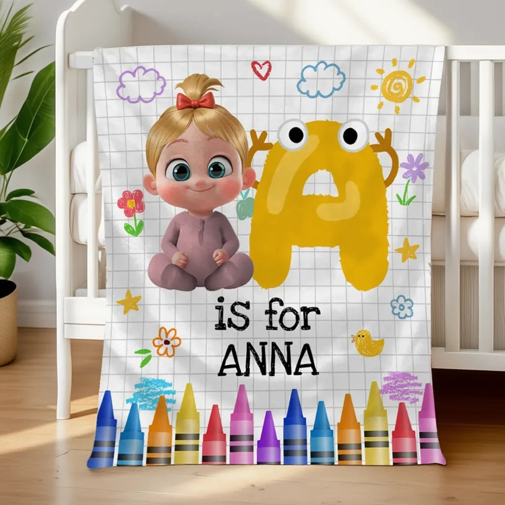 Personalized Baby Blanket for Kids with Name and Cute Cartoon Design - Perfect Nursery Decor Pillow or Blanket MagicInPrints