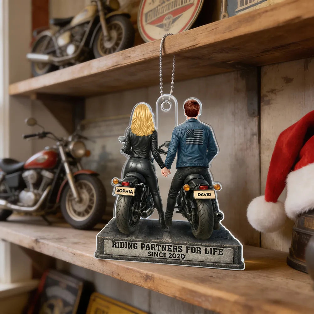 Custom Motorcycle Couple Ornament for Bikers - Anniversary Gift Car Hanger MagicInPrints