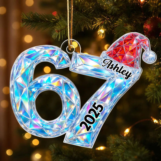 Custom Crystal Number Ornament with Santa Hat for Christmas - Personalized Holiday Decoration 2025 Ornament MagicInPrints