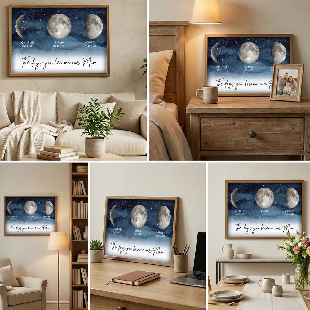 Personalized Moon Phase Print for Mom - Custom Dates and Names - Sentimental Gift Poster or Canvas MagicInPrints