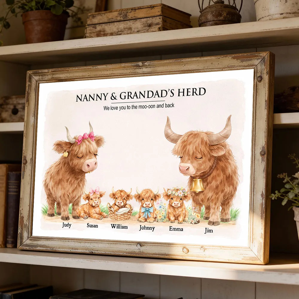 Personalized Family Highland Cow Canvas for Grandparents - Sentimental Home Decor Poster or Canvas MagicInPrints