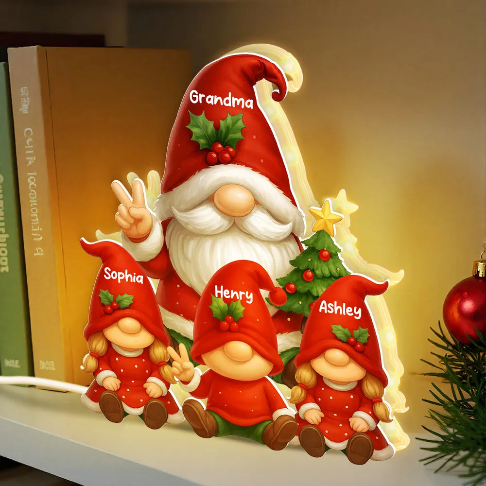 Personalized Christmas Gnome Family Figurine for Grandparents - Holiday Decor Plaque MagicInPrints